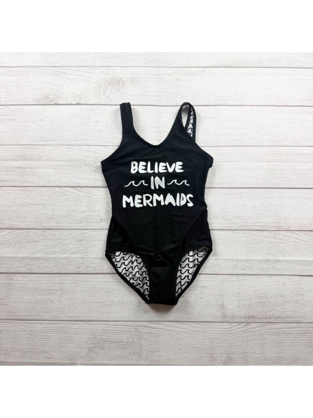 Art Class Believe In Mermaids Black One Piece Swimsuit Girls M 7-8